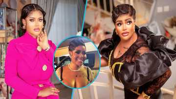 Aba Dope angers peeps as she puts her bosoms on display in a black star-studded corset dress