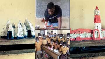 Creative Gh teacher uses clay to model tourist sites for pupils unable to afford trip to see; drops photos