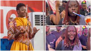 Lady sleeps at Afua Asantewaa's sing-a-thon, brings along a towel, sponge & brush, viral video melts hearts