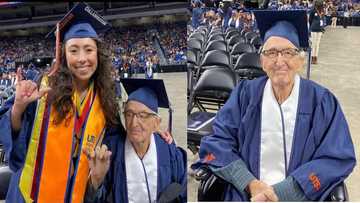 87-year-old grandpa receives diploma alongside granddaughter at same university