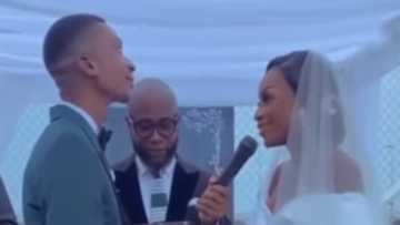 Why are you crying? - Bride asks groom as he sheds tears during wedding vow exchange; video emerges