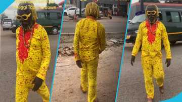 Oboy Siki: Kumawood actor drips in Maggi-inspired costume, flaunts his newly coloured hairstyle