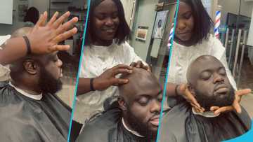 Kwadwo Sheldon gets his bald head and thick beard massaged, his reaction in the video awes many fans