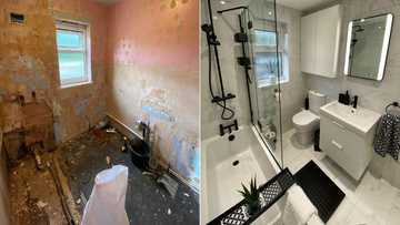 Son renovates old bathroom to construct a new one for his mother