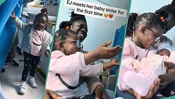 Little girl almost in tears as she sees baby sister for the first time, video goes viral online