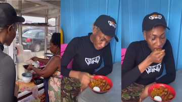Don't disrespect 'gob3' like that - Fans jab Wendy Shay over video of her eating beans in town
