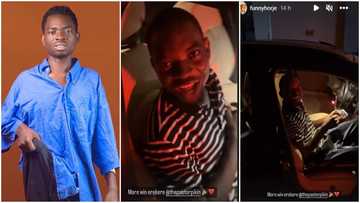 Skit maker Erekere 'Pastor Pikin' buys new Mercedes-Benz, friends hail him as he sits proudly in it