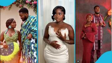 Amandzeba’s 25-year-old daughter trends as she flaunts her full bosom in a stylish gown for her white wedding