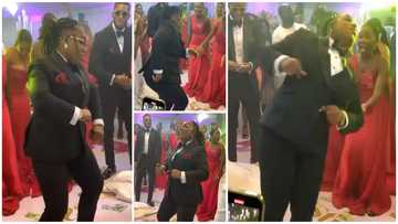 Groomslady causes bride & groom to pause as she scatters dance floor with fine dance moves in video