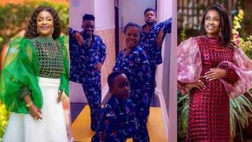 Gospel singer Ohemaa Mercy shows off her 3 handsome sons as she twins with them in pyjamas in latest family photos