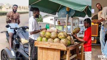 Rare photos of Adebayor buying roadside coconut excite Stonebwoy & other celebs