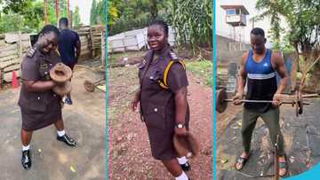 Sunyani Central Prison officer gyms with inmates using rusty gym equipment, hearty moment trends