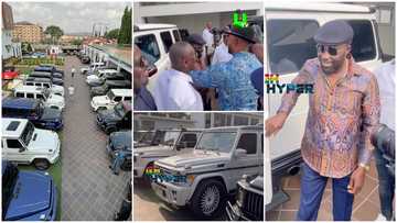 Rich men gang: Despite and his friends litter streets with expensive cars on his 61st birthday, videos wow Ghanaians