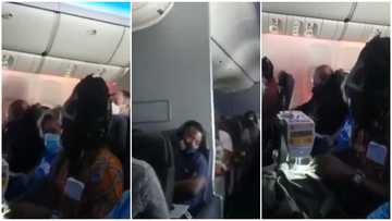 Woman caught on video sewing clothes inside an airplane while Oyinbo lady looks on, many react