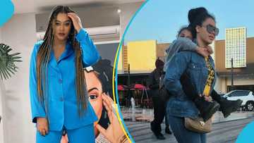 Nadia Buari carries her daughter on her back and walks around town, adorable photo melts hearts