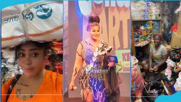Hardworking Aba Dope goes shopping to stock up her restaurant, carries sack