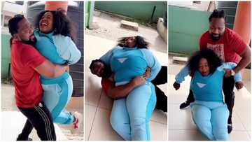 Selina Boateng falls on Fiifi Pratt, video leaves many in stitches