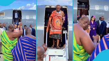 Otumfuo's chiefs welcome King Mswati III with libation, Eswatini lady looks on sternly