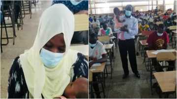 N/R: Ghanaian woman sits for AOGC aptitude test with her baby at Tamale; inspiring photos emerge