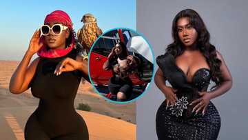 Hajia Bintu goes braless in South Africa as she poses by a red helicopter: "Moesha do pass you"