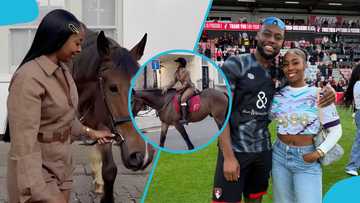 Semenyo reacts as his stunning girlfriend shows horse-riding talent (Video)