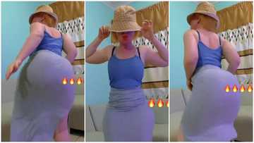 Thick tall albino lady shakes bum vigorously in dance video, many fall for her: "Champion bubbler"