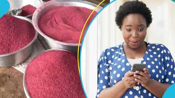 Pink gari reportedly produced at Anlo Tsiame in the Volta Region, photo causes stir online