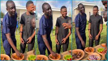 Handsome man at Tracy Osei's Brother's Wedding Grinds Pepper To Eat In Video