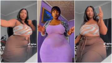 Pretty lady with huge curves whines waist gently, her video trends on social media