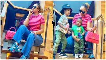 Regina Daniels rocks stylish denim ensemble, reveals she was styled by her son