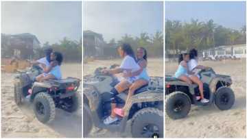 Afia Schwarzenegger Takes Her Daughter Adiepena On A Motor Ride On The Beach; Video Pleases Fans