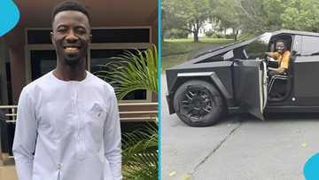 Kwaku Manu: Ghanaian actor flexes as he drives Tesla Cybertruck for the 1st time