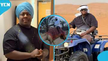 Oheneba Jude in Dubai, Bravely rides camel in the desert