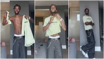 Black Sherif rocks crop top he made himself and large baggy jeans