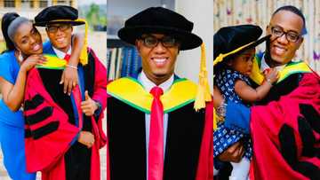 Joy as Ghanaian dad bags PhD from KNUST, shares adorable family photos with wife and daughter
