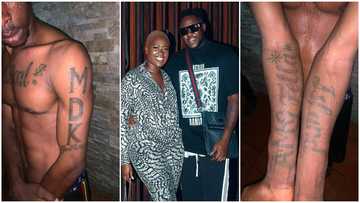 Medikal and Fella Makafui die-hard fan tattoos their names across chest, and arms, photos cause public outrage online