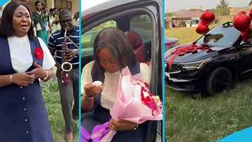 Romantic Ghanaian man visits wife at work to surprise her with a new car