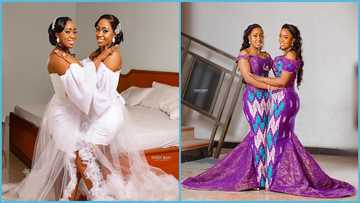 Twin wedding: Ghanaian twin sisters marry on same day, their husbands dress in same attires