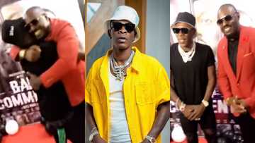 Video of Shatta Wale rushing to hug his 'twin' brother Jim Iyke as they meet pops up