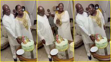 Romantic video drops: Otumfuo helps wife to cut cake as she celebrates birthday with a simple party