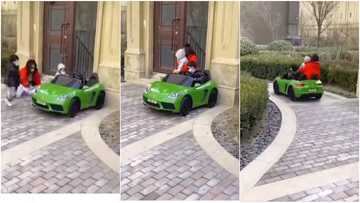 Such a gentleman: Little boy drives his mum and sibling with his luxury portable car, many are impressed