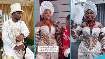 Nigerian bride Edisemi proves diamonds on her wedding gown are real, uses a diamond tester in video