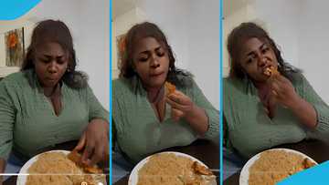 Rich Tracey Boakye eats expensive fried rice and chicken in video