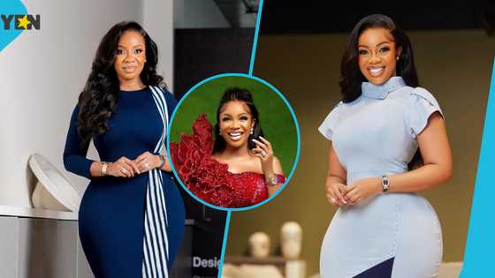 Serwaa Amihere looks breathtaking in stunning ombre kente gown with stylish floral beaded sleeve