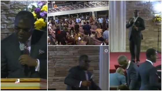 Pastor runs away while preaching to prank his members, church scatters, everybody picks race in video