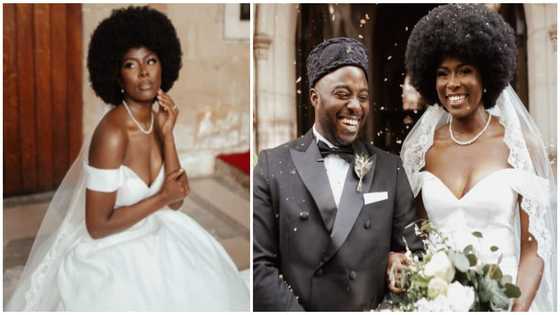 'Afro bride' makes fashion statement at her white wedding as she rocks full natural hair