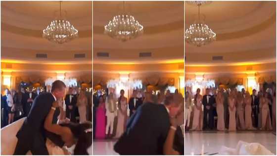 Bride embarrassed as groom accidentally grooms her on the fall during 1st dance