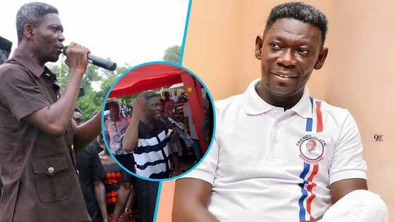 Agya Koo angrily halts funeral performance after heated political argument with fans