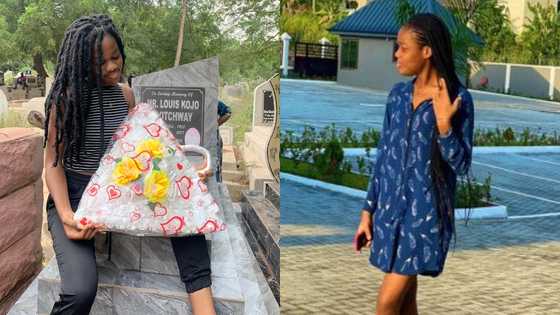 Emotional moment as Ghanaian lady spends Fathers' Day with her late dad at cemetery