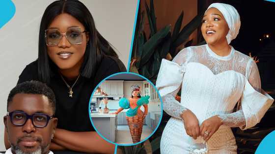 Kwame A Plus's wife Akosua Vee looks exquisite in a long-sleeve corseted kente gown for her birthday shoot